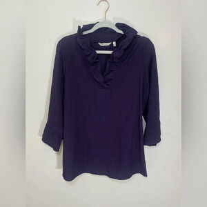 Soft Surroundings Constance Ruffle Textured Purple Blouse Women’s Size Medium